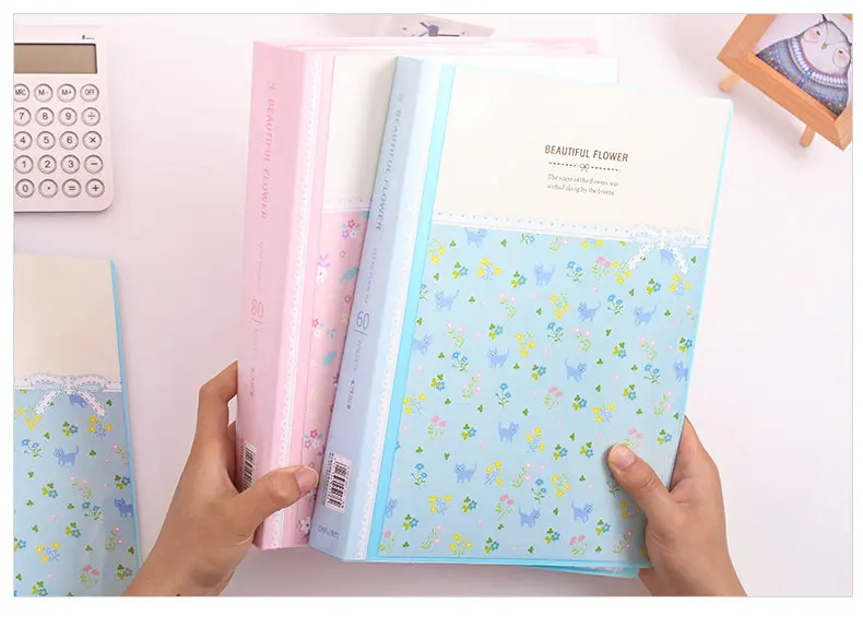 Pasta de Arquivo de Livro de Exibição Bela Flor Livreto Clara Escola 30 - 40 60 80 Bolsos Bolsa Transparente Livro a4 13 High Quality Material escolar e de escritório