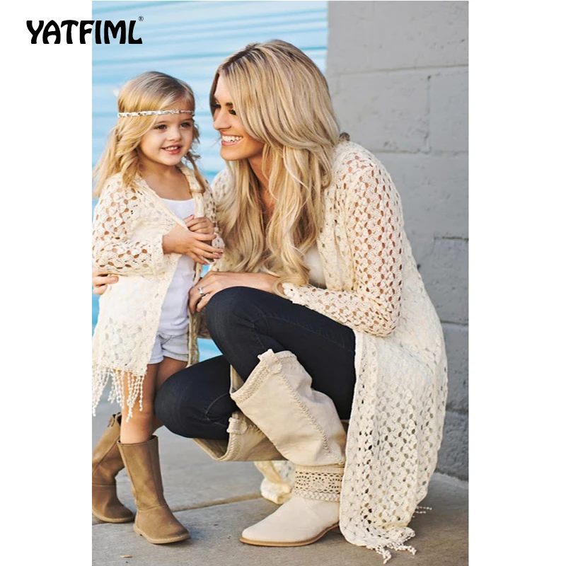 

YATFIML Mum Mama Mother and Daughter Matching Clothes Mommy and Me Familly Look Set Outfits Fringe Coat +Cotton vest