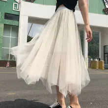 Kawayi/юбка принцессы для девочек; модная Серебряная сетчатая Лоскутная длинная юбка; Летняя Повседневная Женская плиссированная юбка Феи; вечерние юбки