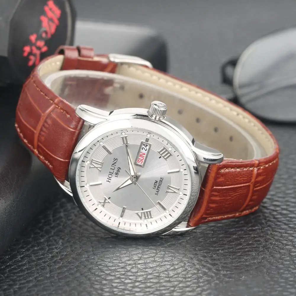 Tanie HOLUNS zegarki kwarcowe moda męska na co dzień zegarek na rękę cyframi rzymskimi skórzany pasek mężczyzna zegarka zegarki zegar mężczyzna reloj hombre