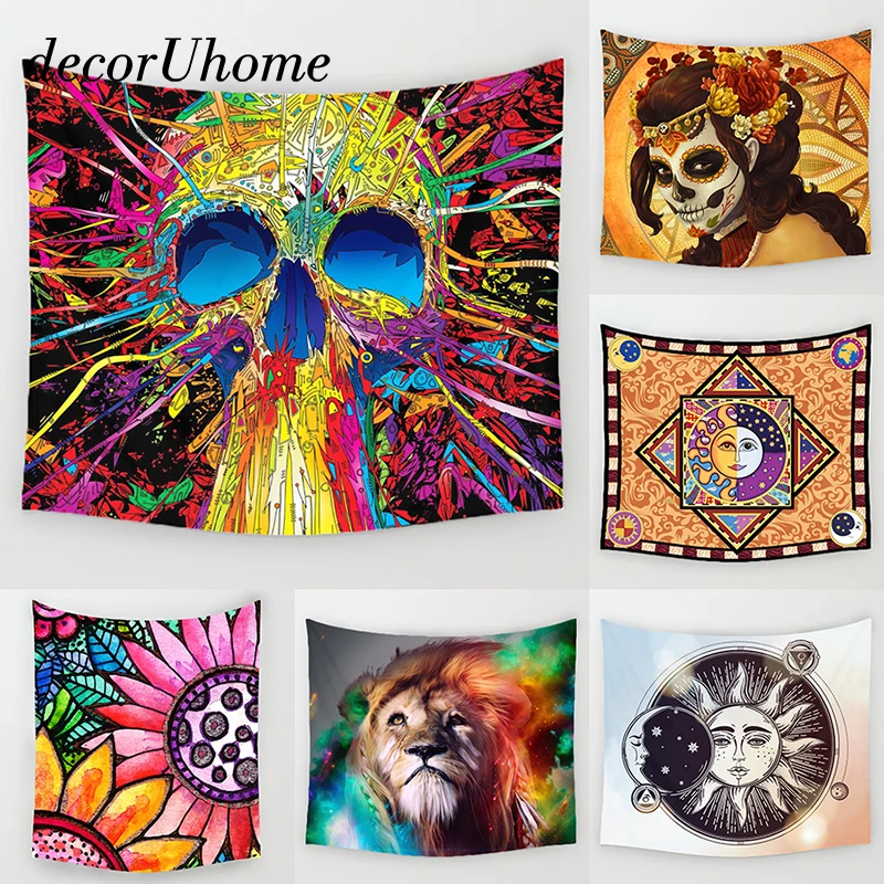 DecorUhome Мандала круглое полотенце череп абстрактное солнце цветок хиппи настенные