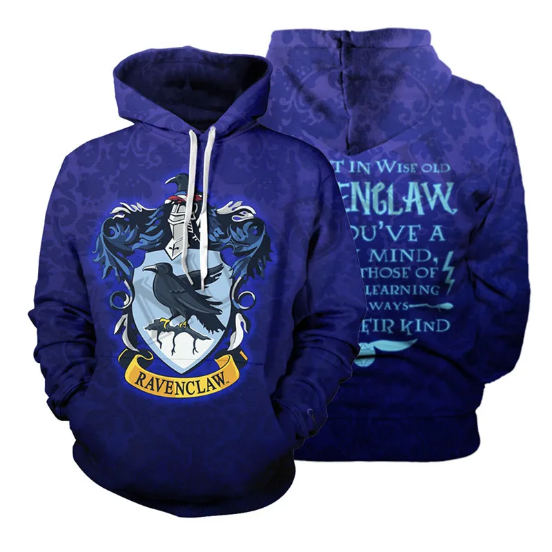 Wizardry 3D Printed Hoodie with Pocket Ravenclaw Gryffindor for Adult Unisex Sweatshirt Costume Casual Hoodies Men Clothes