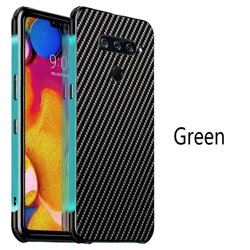 Броня Алюминиевый металлический корпус для телефона LG G8 V40 чехол из углеродного волокна Жесткий ПК антидетонационный чехол для LG V50 V40 полный корпус - Цвет: Green