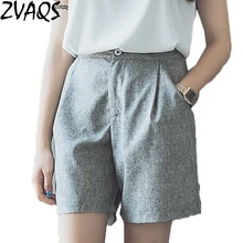 Повседневное Лето Шорты для женщин Для женщин свободные карман, Mujer универсальные хлопок белье Высокая Талия короткие Feminino ym56
