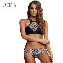 2016 Women Gypsy Halter Tankini Crop Top & Print Cutout Bottom push up Swimwear Swimsuit Plus Size Beach 5 Colors LC41828
