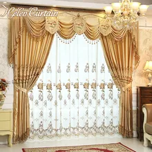 Set !Helen Curtain Luxury Curtains For living Room With Valance European Style Embroidered Flower Curtains For Bedroom V56