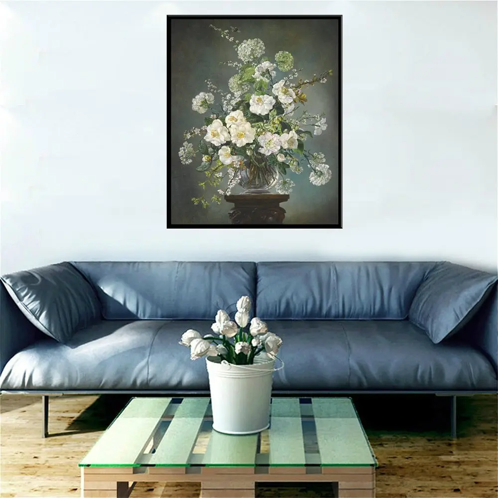 Us 14 35 8 Off Handpainted Bonsai Painting Canvas Printed White Flowers Oil Wall Decoration For Bedroom Best Housewarming Gift Art Wall Custom In