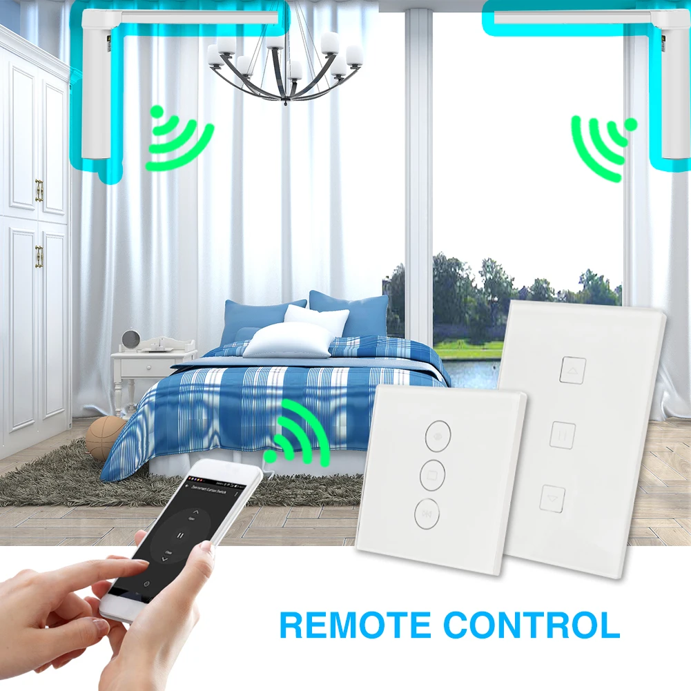 EU US WiFi Smart Curtain Switch Glass Panel App Remote Control Works with Alexa and Google Home or Electric Curtain Motor EU US WiFi Smart Curtain Switch Glass Panel App Remote Control Works with Alexa and Google Home or Electric Curtain Motor