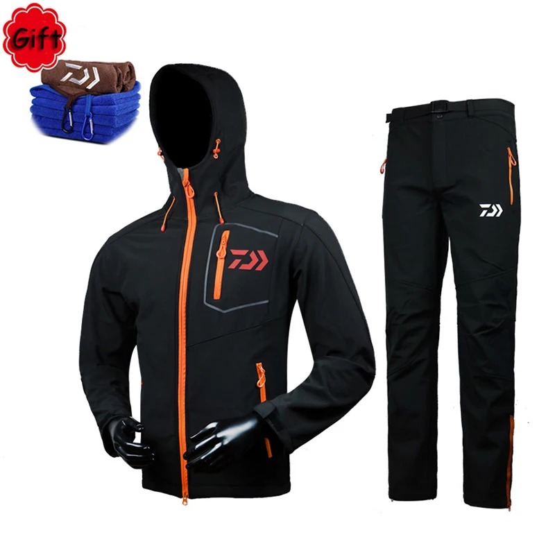 

Warm Fleece Fishing Clothing Men Breathable Spring Winter Sunproof Outdoor Sports Clothes Fishing Shirt Pants Free Gift Towel