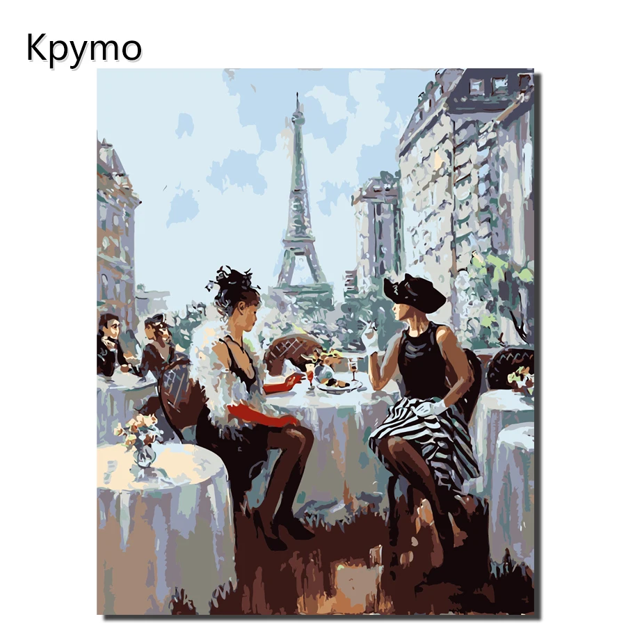 

Kpymo Coloring by numbers City Street Iron tower Pictures Home Decor canvas painting by numbers Outdoor cafe Modular pitures