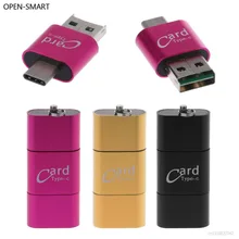 OPEN-SMART Mini Universal 3 in1 OTG Type-C Aluminum Card Reader USB 3.0 to 2 Slot TF SD for Phones PC