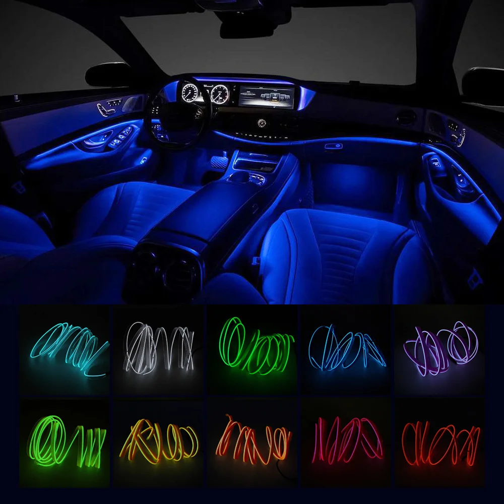1pcs 2m 3m 5m El Wire Led Strip Light Car Interior Light 12v
