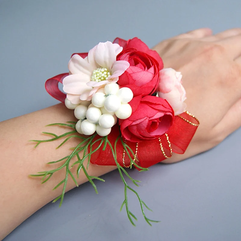 Buy Simulation Camellia Wrist Corsages Wedding Wrist