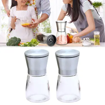 

2PCS Manual Pepper Grinders Kit Salt Mill Bottle Seasoning Spices Condiment Jar Holder Kitchen Tools