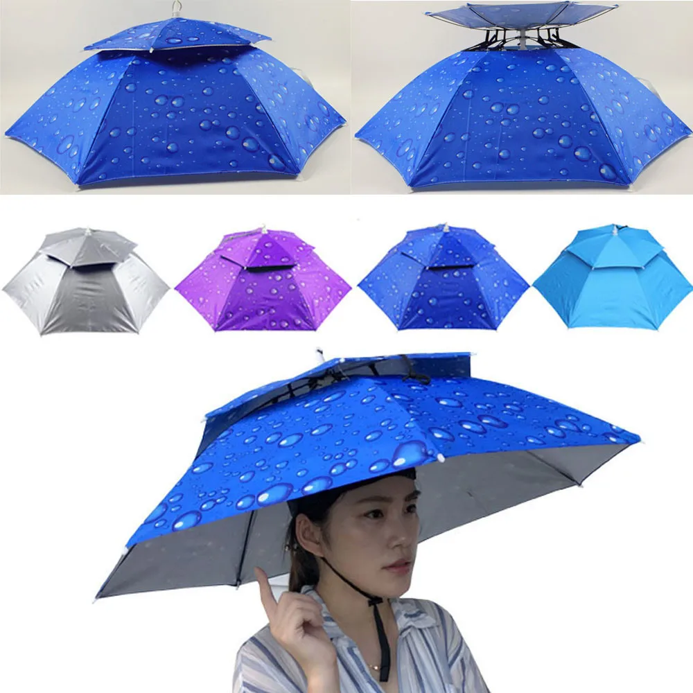 

Multicolor Outdoor Foldable Double Umbrella Hat Sun Rain Cap Camping Fishing Caps Portable Travel Hiking Beach Fishing Tackle