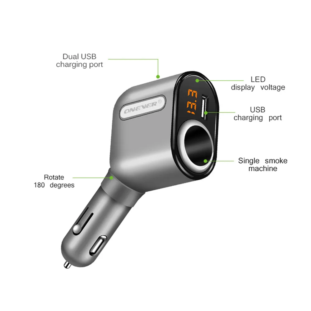 Onever DC 5 V 3 порта USB Автомобильное зарядное устройство прикуриватель гнездо отображение напряжения на светодиодном дисплее зарядное устройство с адаптером для gps, мобильных устройств