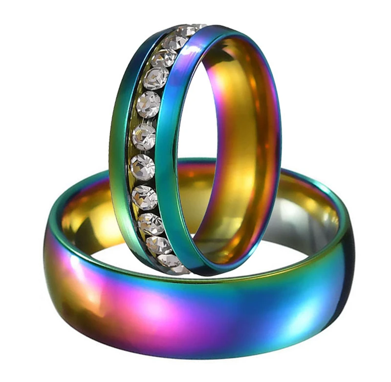 

NFS Super Deal Size 5-13 Titanium Steel Womanand Man's Wedding Rings Colorful Stainless Steel Couple Ring Band Ring