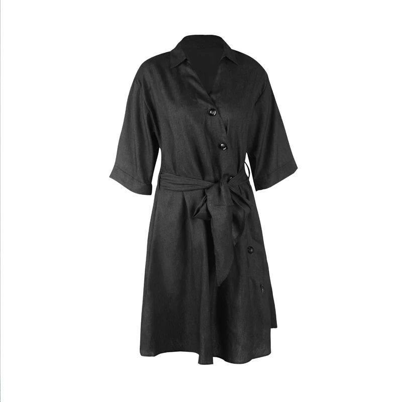 Autumn Fashion Demin Jean Bandage Dresses Turn-Down Collar Shirt Dresses Tunic Button OL Style Robes Feminina SJ028U