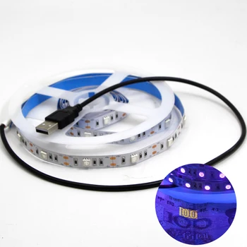 

USB UV LED Strip light Battery Powered 5V purple 395-405nm Ultraviolet Tape lamp Flexible blacklight DJ Fluorescence party 1m 2m