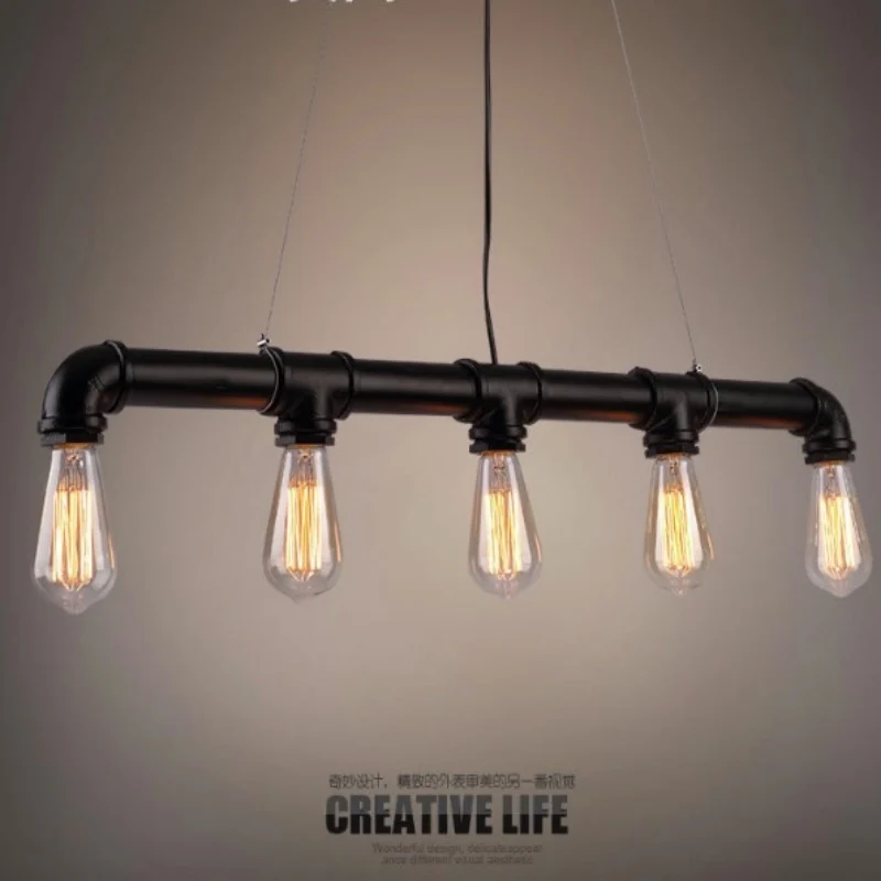 

NEW Vintage Industrial Black Iron Water Pipe Led E27*3/5 Pendant Light for Restaurant Coffee Bar Decor Lamps AC 80-265V 1650