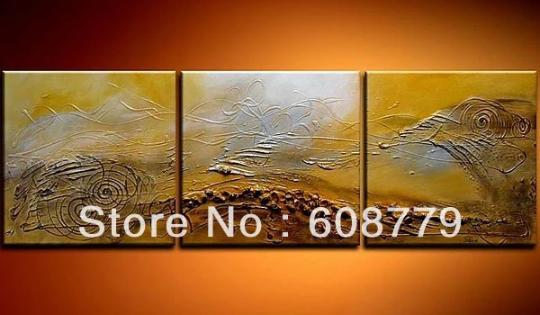 

Complex Golden - Contemporary Decoration - Modern Abstract Oil Painting - 3 Panels--LRGP0009