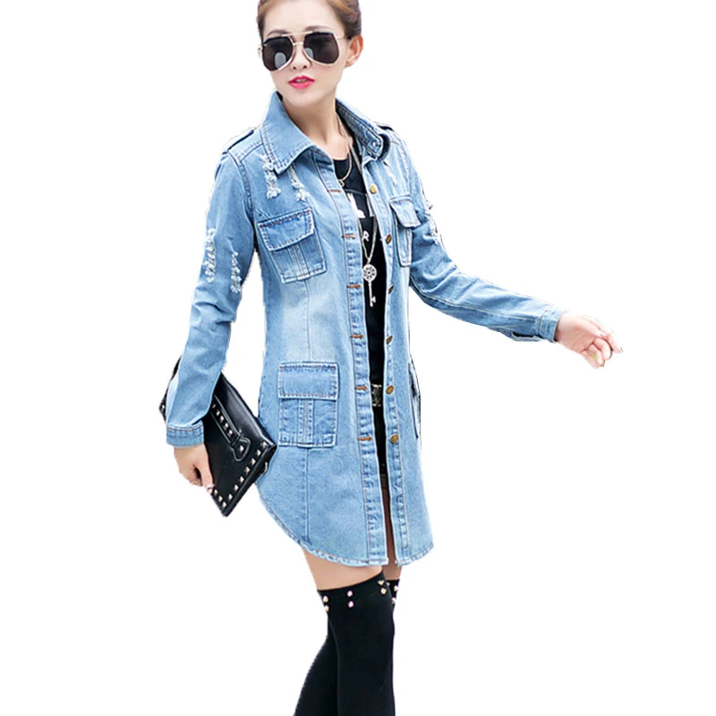 Blouson En Jean Pour Femme Manteau Feminin De Base Nouvelle Collection Printemps Automne 2021 Coupe Longue Trou De Revers Retro Lj243 Aliexpress