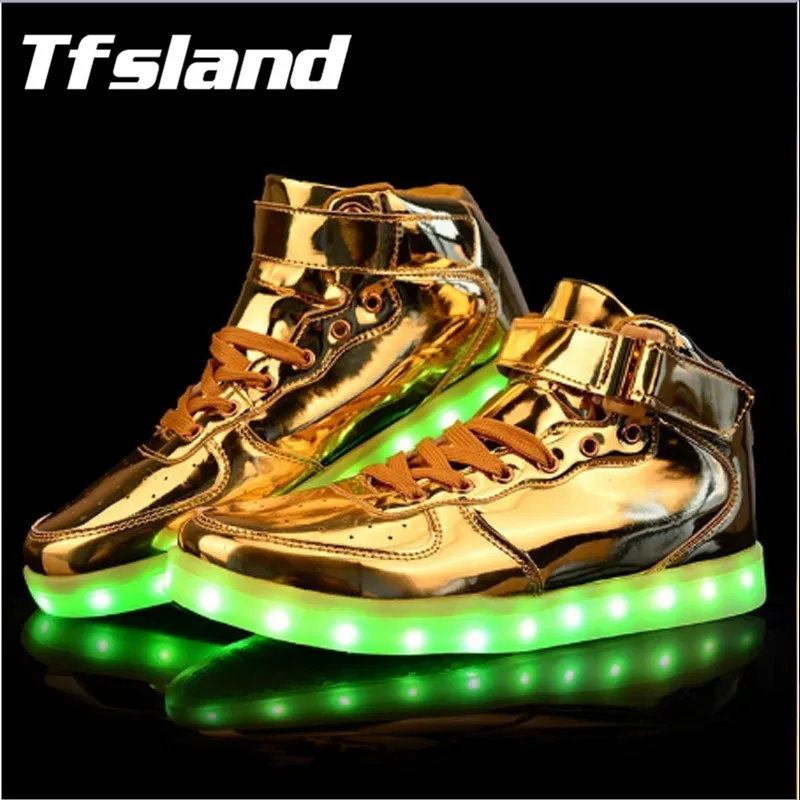 Tfsland/Новые мужские и женские светящиеся туфли с высоким берцем, с подсветкой, с зарядкой через usb, Яркие кроссовки, светящиеся, для влюбленных, мигающие, прогулочные туфли