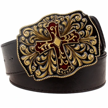 

Fashion Punk rock belt Metal buckle hollow retro cross belts Decorative Strap men Leather belt Street hip hop gift for women