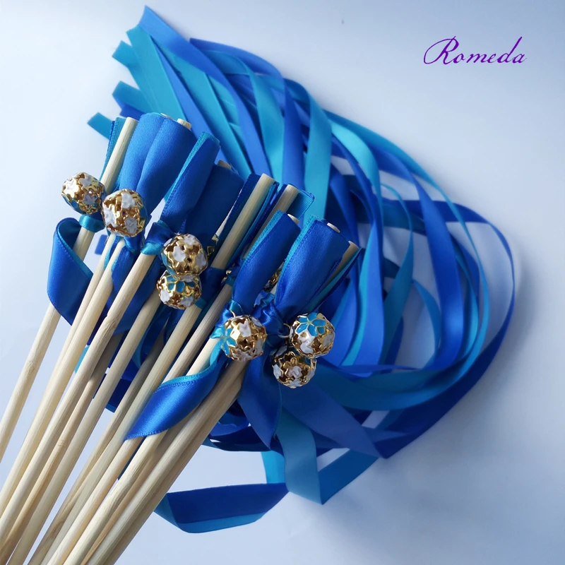 

50pcs/lot Royal(dark blue) wedding ribbon wands Sparklers with colorful bell for wedding decoration