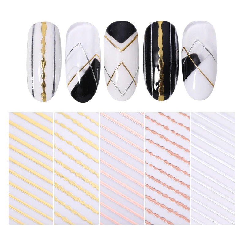 

3D Nail Sticker Striping Tape Line Mixed Design Rose Gold Color DIY Nails Adhesive Stickers Decal Nail Art Decoration Tips