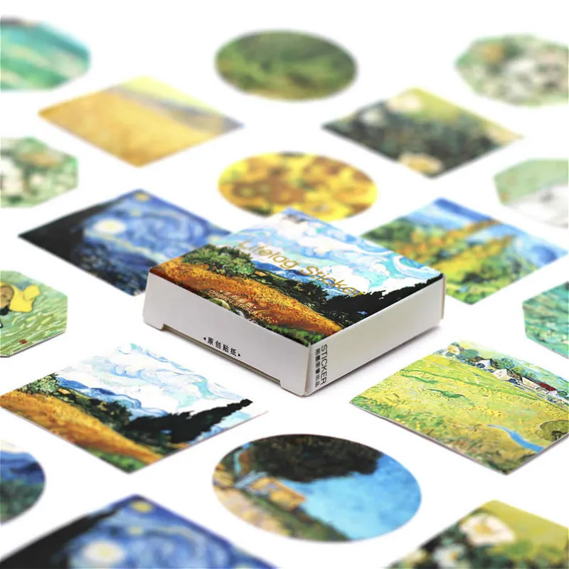 

45pcs/pack Kawaii Planner Stickers Cute Van Gogh Oil Painting Pattern Memo Pad Sticky Notes Stationery Stickers School Supplies