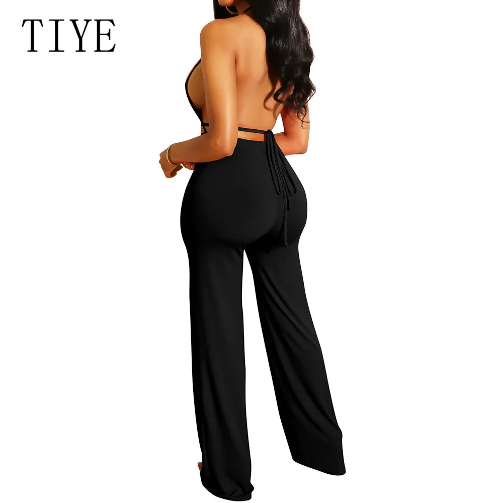 TIYE Sexy Backless Lace Up Bodycon Jumpsuit Women Deep V Neck Sleeveless Party Club Bodysuit Summer Skinny Playsuits Overalls TIYE Sexy Backless Lace Up Bodycon Jumpsuit Women Deep V Neck Sleeveless Party Club Bodysuit Summer Skinny Playsuits Overalls