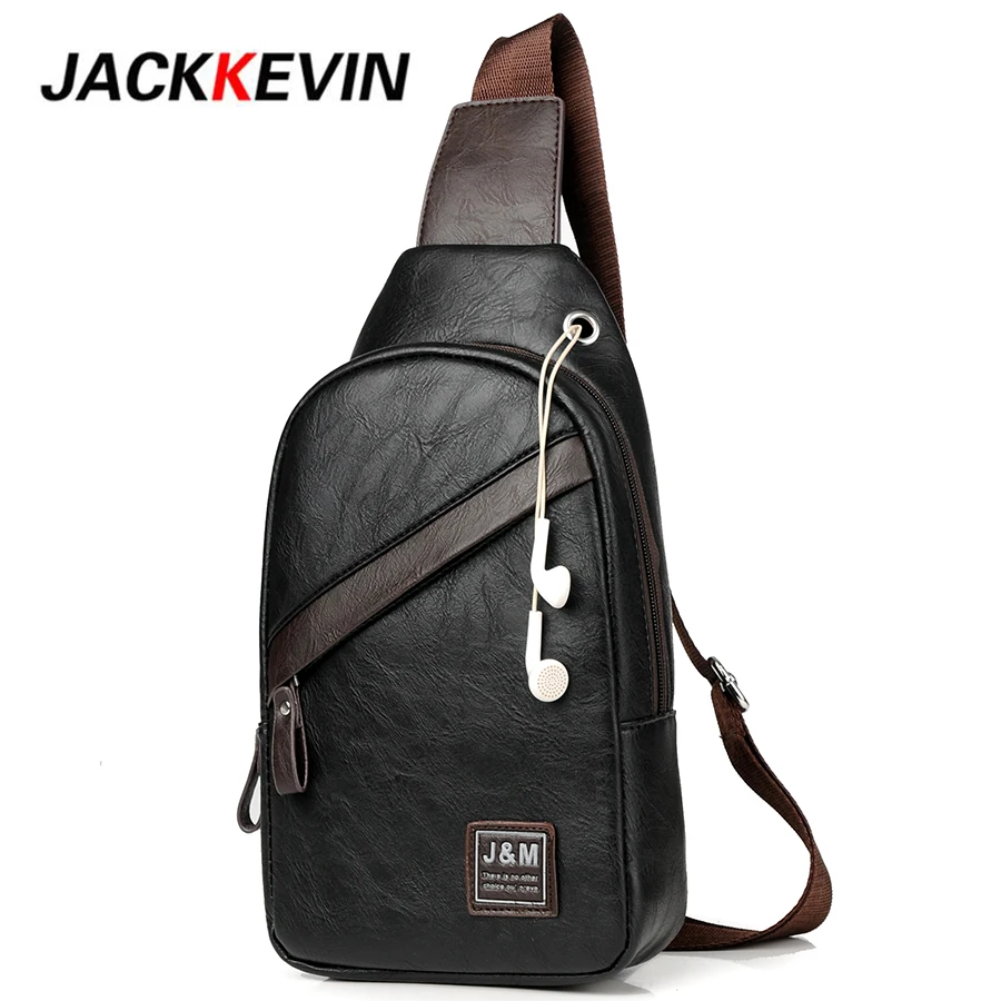 

JakKevin Men's Crossbody Bags Zipper Open Leather Mens Chest Bags Diagonal Package 2018 new Back Pack Travel Man Messenger Bag