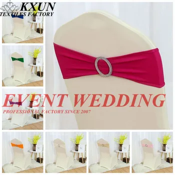 

Lycra Band Spandex Chair Sash Tie Bow Include Acrylic Buckle Banquet Wedding Chair Cover Decoration