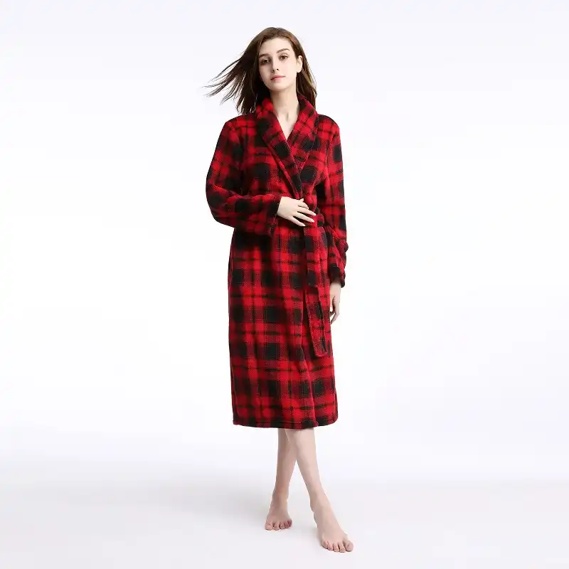 Red tartan dressing gown ladies Clearance
