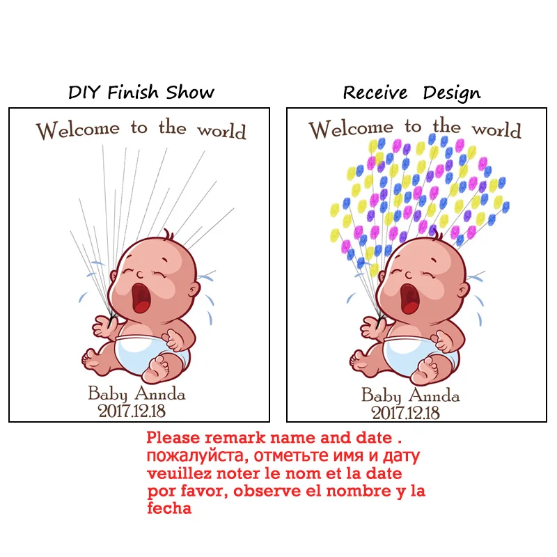 Adorable Crying Baby in Diapers DIY Fingerprint Guestbook Souvenir Customized Amusing Gift for Baby Showers Unfading Wall Decor