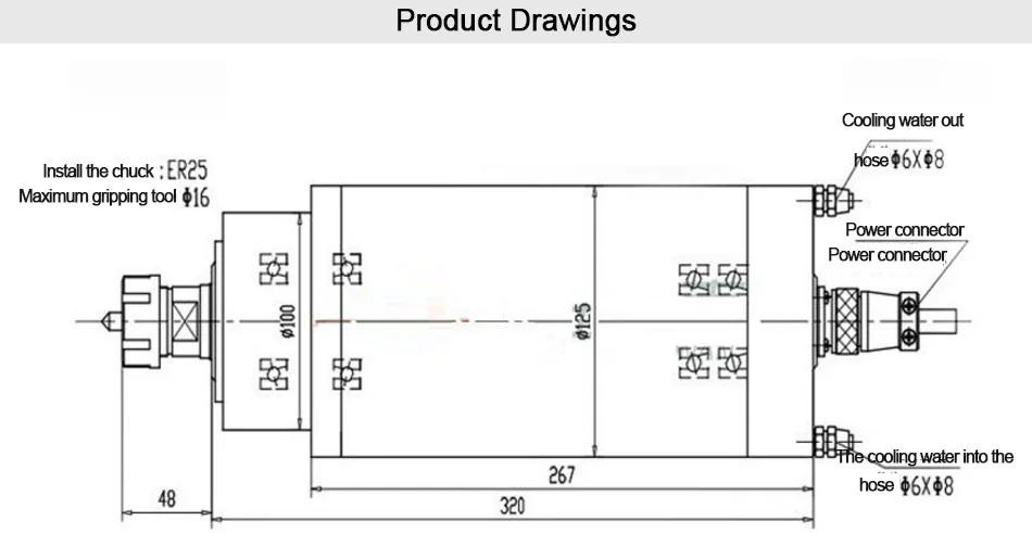 5.5KW шпиндель фрезерный станок с ЧПУ мотор шпинделя 220V 12A 380V 10A шпиндель водяного охлаждения ER25 с диаметром 125 мм для станков с ЧПУ