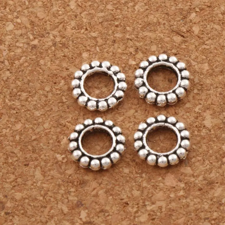 Круглые бусины в горошек, металлические бусины с большим отверстием, подходят для европейских браслетов, ювелирные изделия DIY L1482, 62 шт., 9,5x9,5x2 мм, античное серебро