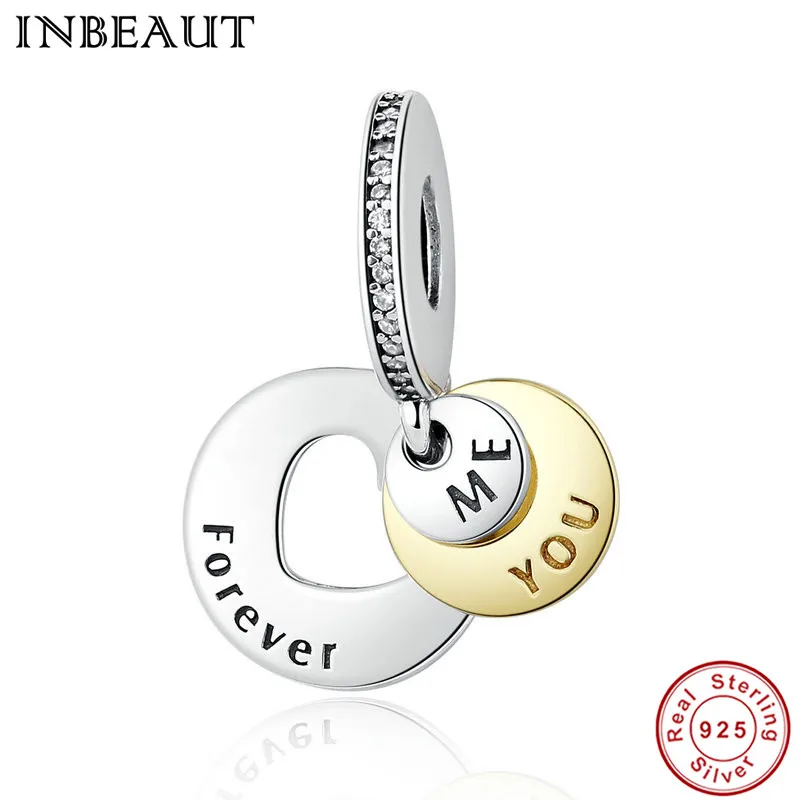 

2018 Forever Love Heart Letters Charm fit Fashion Bracelet 925 Sterling Silver You&Me Alphabets Round Beads DIY Jewelry Making