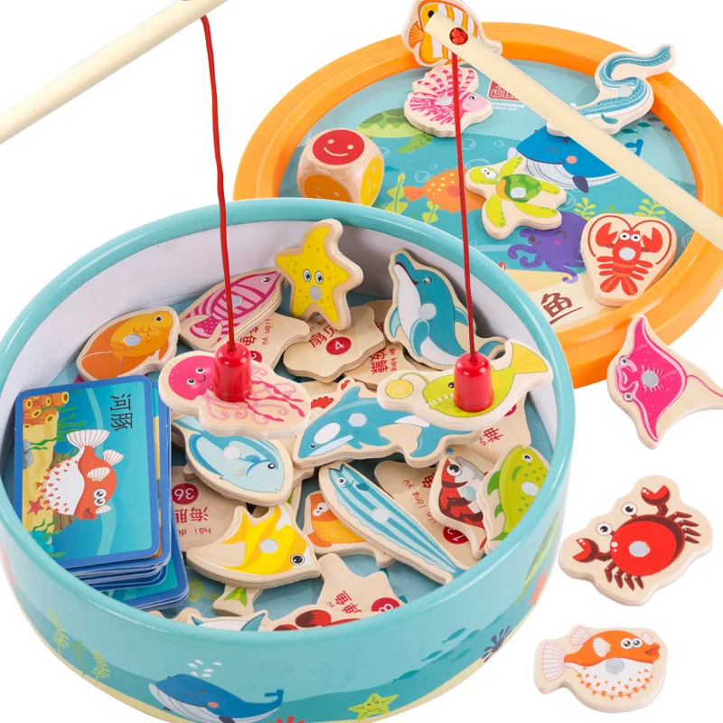 Новая детская обучающая игрушечная Рыба деревянные магнитные игрушки для рыбалки Комплект игры для детей с подарочной коробкой