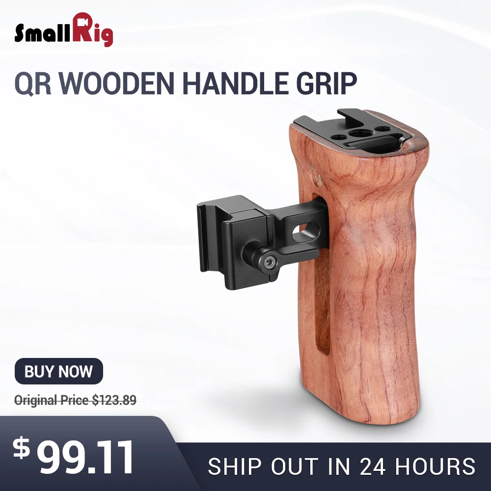 

SmallRig DSLR Camera Wooden Handle Grip Quick Release NATO Side Handle With Cold Shoe Mount 1/4 3/8 Thread Holes 2187