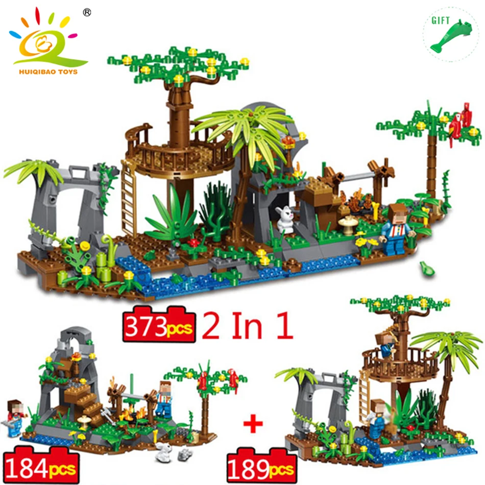 

HUIQIBAO TOYS 2 In 1 Minecrafted Figures Village Building Blocks Set Compatible Legos Minecraft City Enlighten Gift For Children