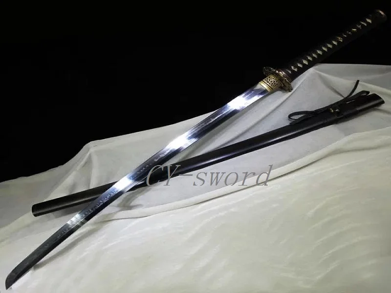 Ručně vyráběná japonská měď Katana měď Tsuba (zlatá a stříbrná) Meč Plamen Striae Clay Tempered T10 Steel Blade