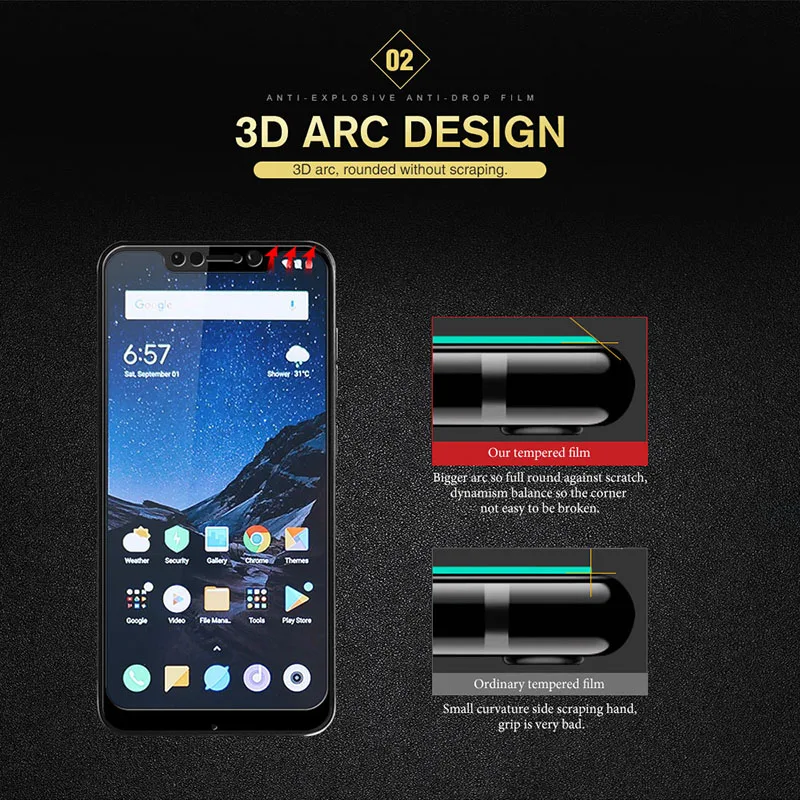 2 предмета полный Стекло для Xiaomi Pocophone F1 полное покрытие Экран протектор Поко