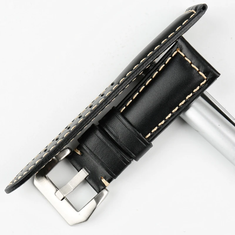 MAIKES Handmade Quality Cow Leather Watch Strap 22mm 24mm 26mm Watchbands Watch Bracelet Balck Watch Accessories For Panerai