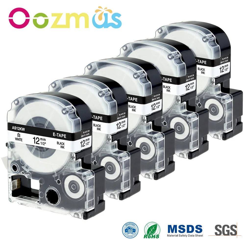

high quality 5pcs/lot label tapes compatible for Epson / King Jim LW-300, LW-400 12mm SS12KW black on white sell free shipping