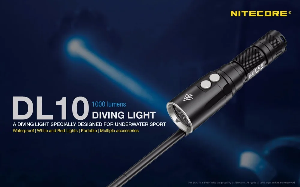 NITECORE DL10 фонарик для дайвинга 1000 люмен с подводным указателем 30 м погружной IPX8 для подводных видов спорта