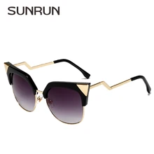 SUNRUN Cat Eye Sunglasses Mujeres Diseñador de la Marca de Moda de Lujo Gradiente Gafas de Sol de Metal Doblado Señoras Gafas De Sol Mujer 1655