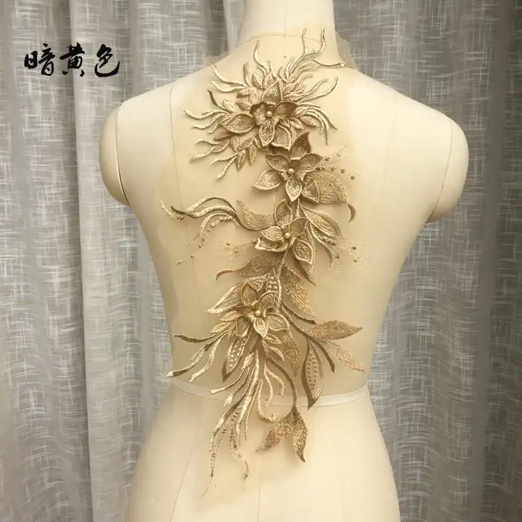 1PC Beaded 3D Flowers Diy Patch Lace Applique Sew On Patches DIY Clothing Dress