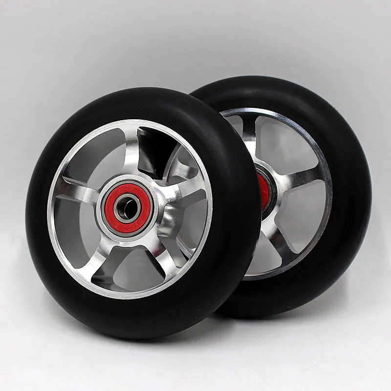 2 шт 100 мм колеса для трюкового скутера с высокой эластичностью PU Алюминиевый сплав концентратор 608 ABEC-9 подшипники роликовые коньки колеса